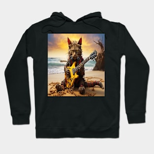 zombie cat playing guitar on beach Hoodie